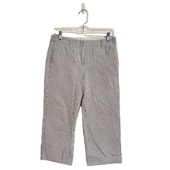 Talbots Chelsea Navy Striped Straight Leg Crop Pant Sz 2P - Picture 2 of 10